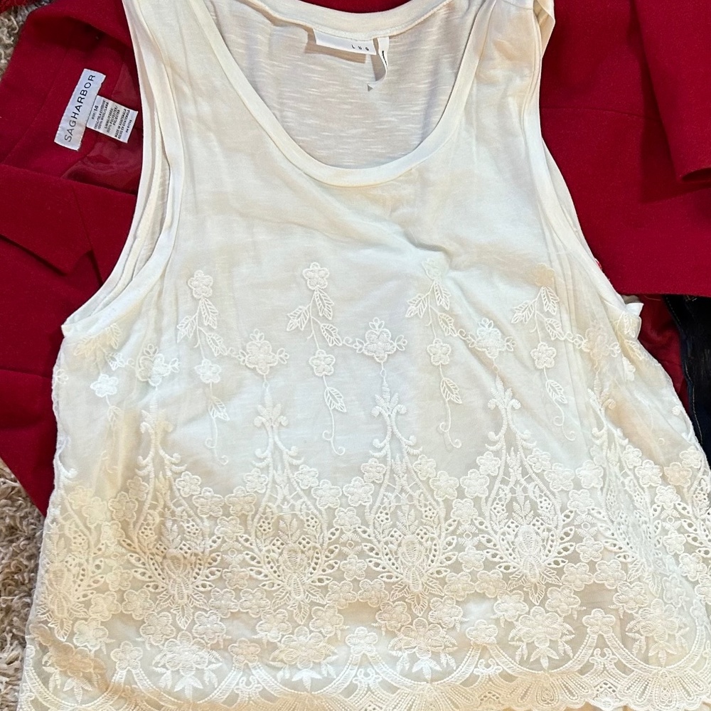 LUQ Snowdrop Lace Detail Overlay Tank Boho Blouse XL